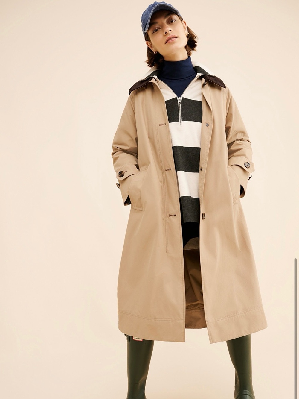 Barbour Beige Trench Coat with Dark Brown Collar